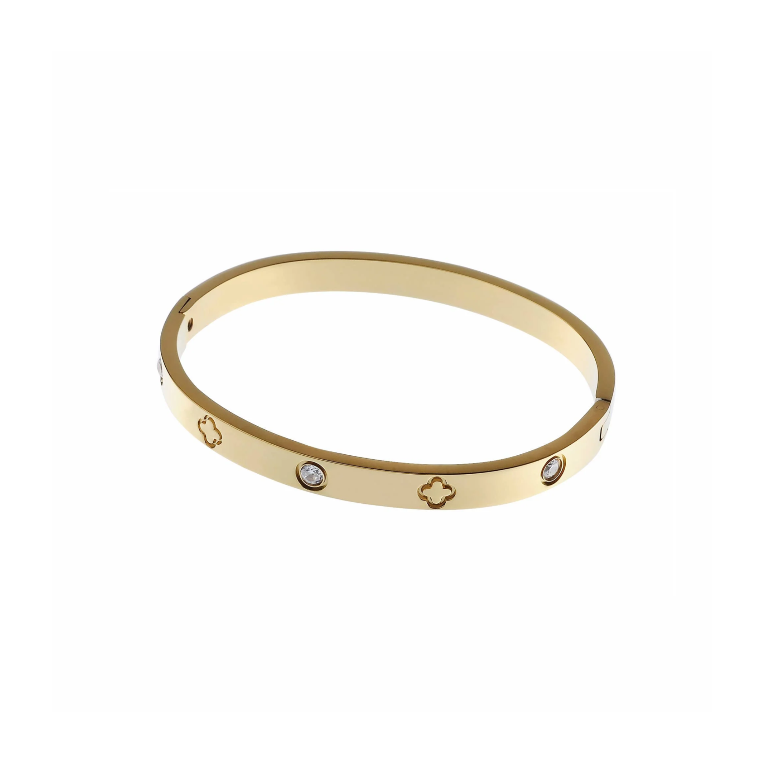 Bangle with Clover and Crystal: Gold