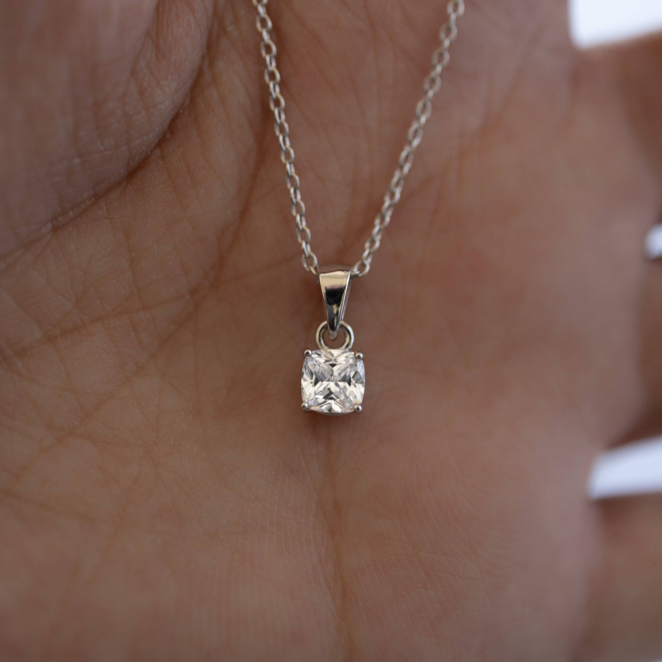 Cushion Diamond Necklace: Silver