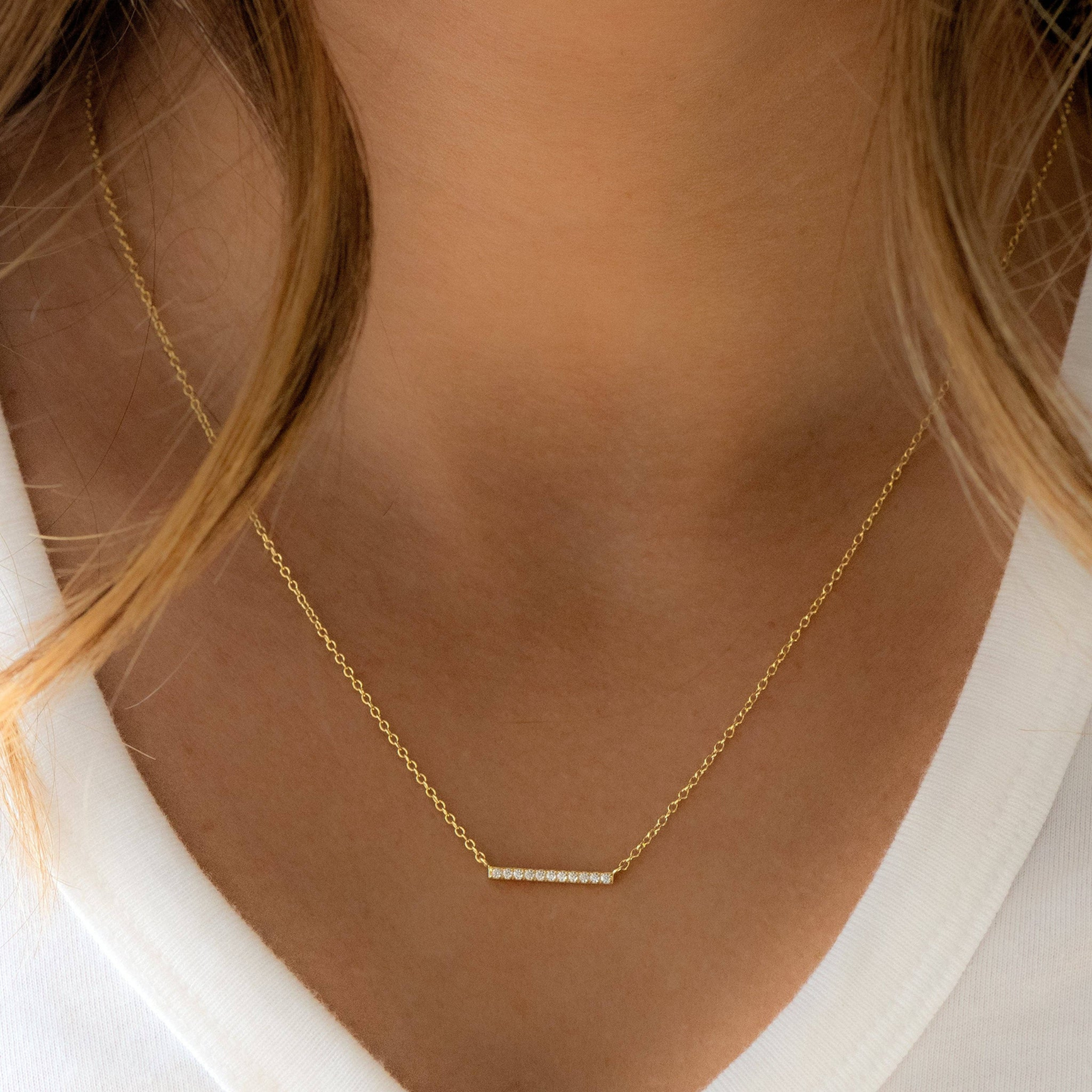 Gold Dainty Bar Necklace: 5 Stone CZ Ring: Gold - GIFT SET