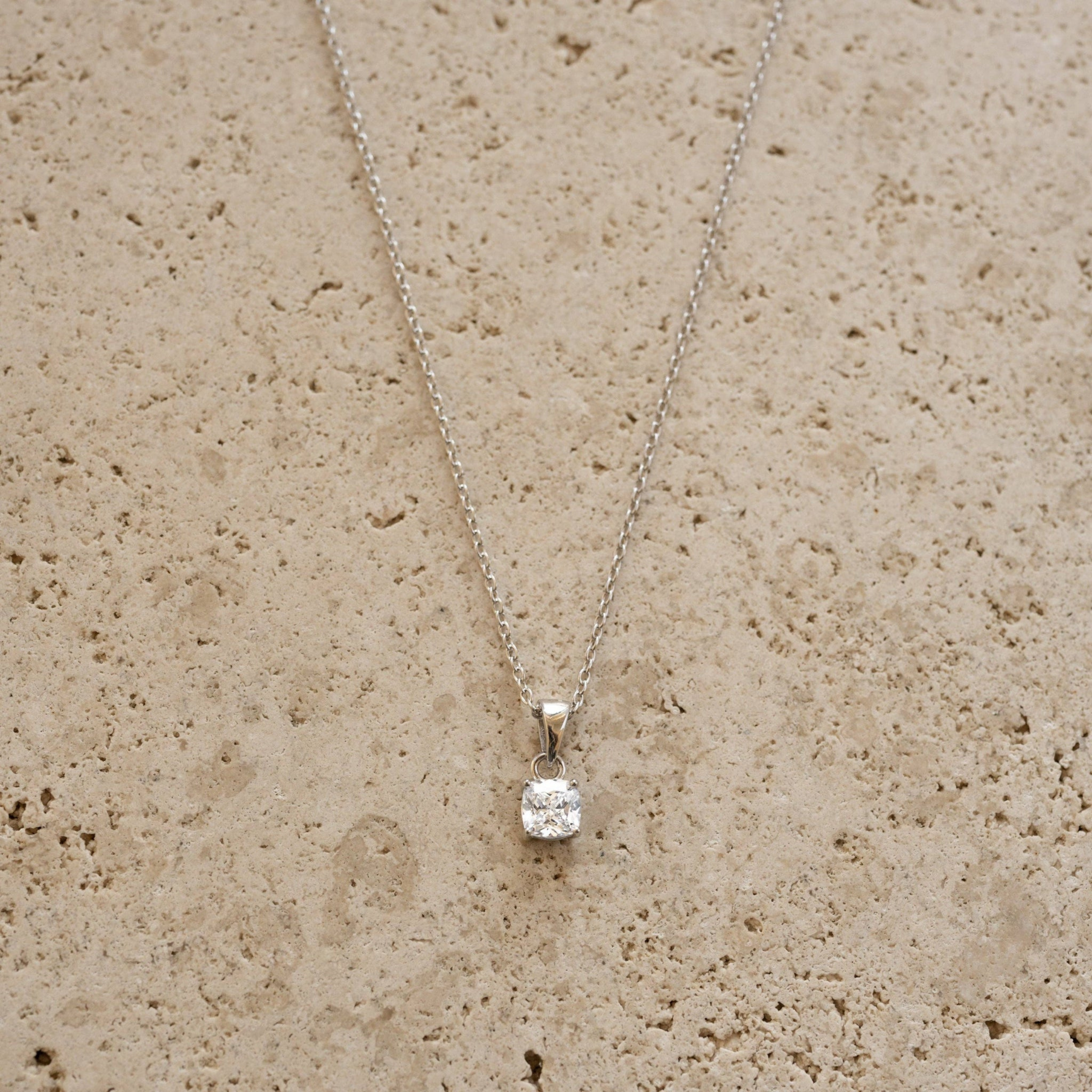 Cushion Diamond Necklace: Silver