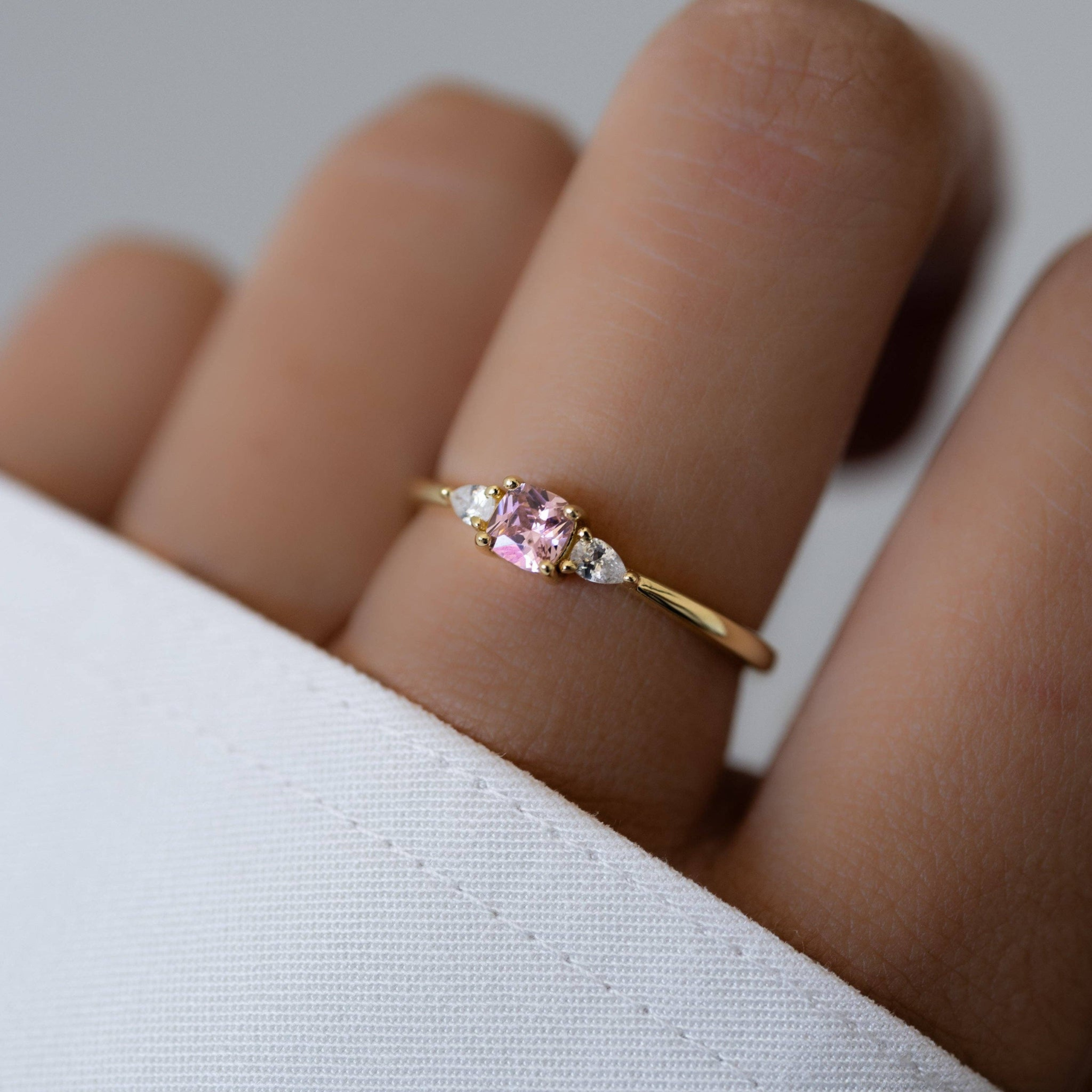 Pink Cushion Ring: Gold