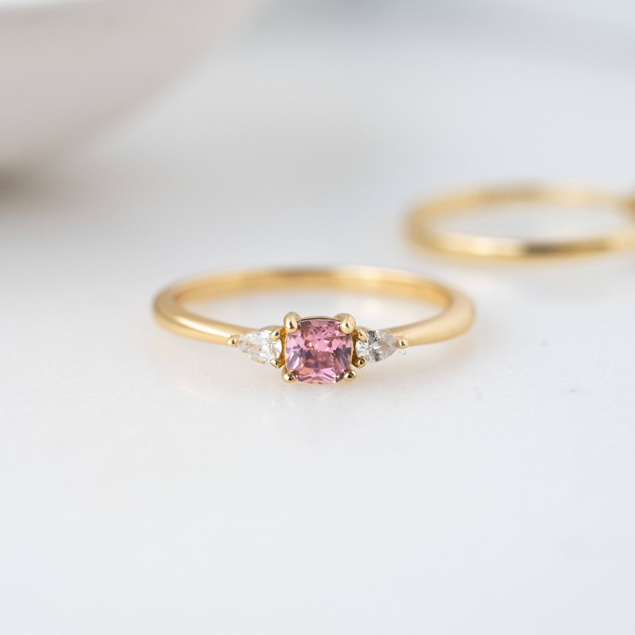 Pink Cushion Ring: Gold